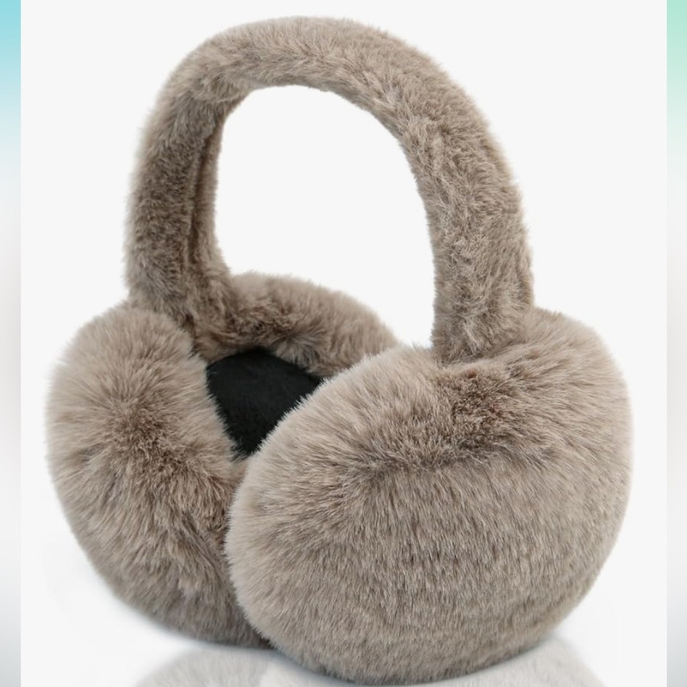 💕 Faux Fur Taupe Foldable Trendy Oversized One Size Earmuffs New - Picture 7 of 10